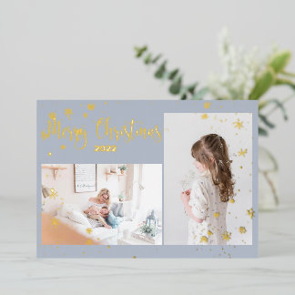 De Vœux En Aluminium 2 photo Snowflakes Christmas Gold Carte photo