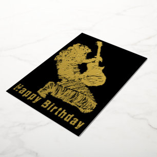 De Vœux En Aluminium Black Gold Foil Anniversaire Carte Rock Guitare