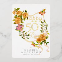 Carte anniversaire annuelle ruban feuille d'or ros