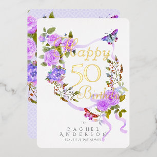 De Vœux En Aluminium Carte anniversaire annuelle ruban rose violet
