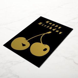 De Vœux En Aluminium Carte d'anniversaire Black Gold Foil avec cerise d