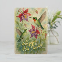 Carte d'Anniversaire Gold Foil aux colibris coloré