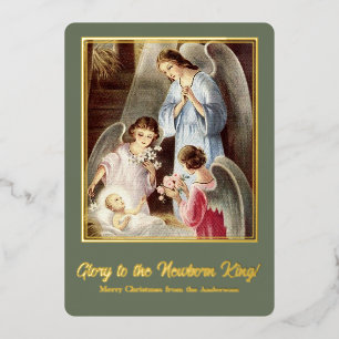 De Vœux En Aluminium Carte d'huile Vintage Christmas Baby Jesus Nativit