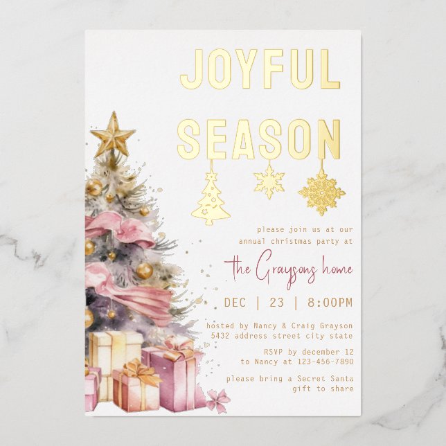 De Vœux En Aluminium Carte d'invitation Pink & Gold Christmas Foil (Recto)