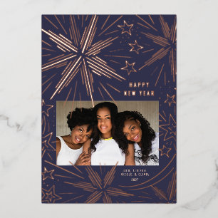De Vœux En Aluminium Carte photo du Nouvel An Feux d'Artifice Festifs É
