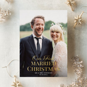 De Vœux En Aluminium Carte photo FOIL Elegant First Married Christmas