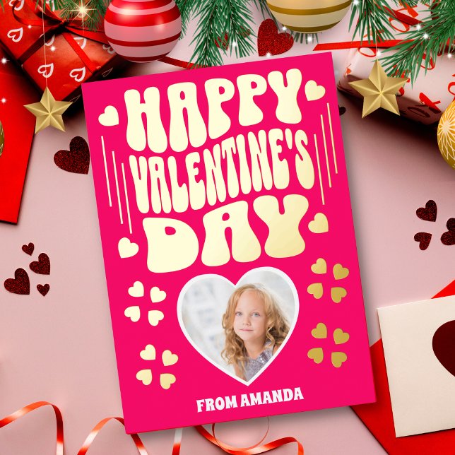 De Vœux En Aluminium Carte photo Heureuse Sainte-Valentin d'or Retro (Créateur téléchargé)