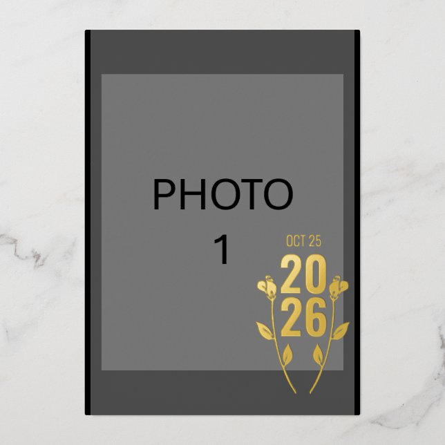 De Vœux En Aluminium Carte photo mariage Faire-part Gold Foil (Recto)