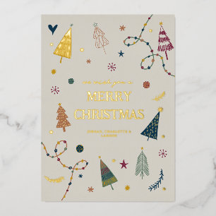 De Vœux En Aluminium Carte Whimsical Boho Christmas Trees Gold