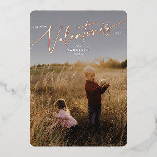 De Vœux En Aluminium Élégant Script Valentine's Day Foil Carte photo