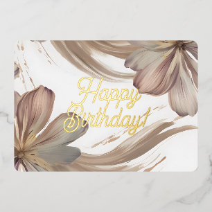 De Vœux En Aluminium Elégante carte florale d'anniversaire Foil Beige e