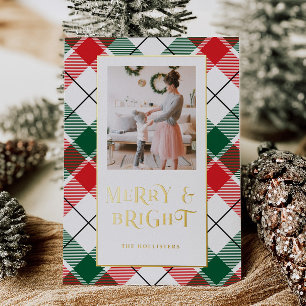 De Vœux En Aluminium Foil Plaid Merry & Bright Holiday Carte photo