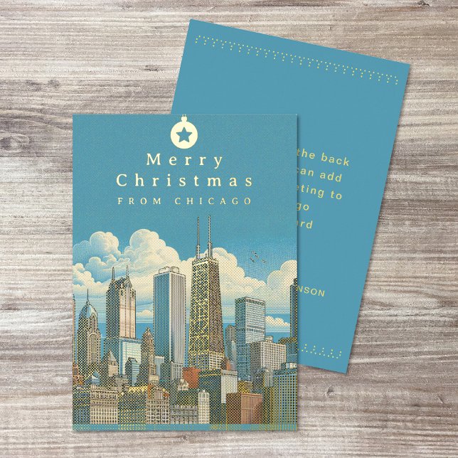 De Vœux En Aluminium Joyeuse carte Foil Christmas Chicago Skyline Holid (Merry Christmas Chicago Skyline Holiday Foil Card (front and back))