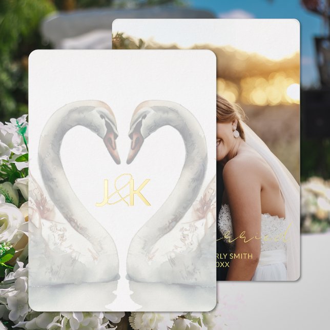 De Vœux En Aluminium Mariage Swan Foil Ajouter une carte photo (Swan Foil Wedding Announcement Add Photo Card (front and back))