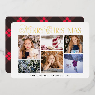 De Vœux En Aluminium Rouge classique Plaid Happy Holiday Foil Carte pho