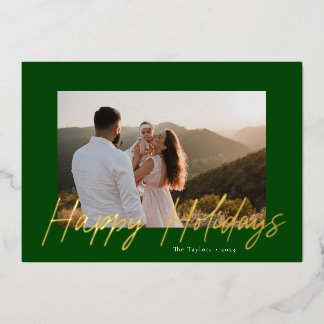 De Vœux En Aluminium Script moderne Happy Holidays Foil Carte photo