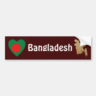 De Voiture Autocollant Bangladesh Drapeau Cœur + Carte