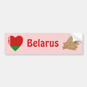 De Voiture Autocollant Belarus Drapeau Cœur + Carte