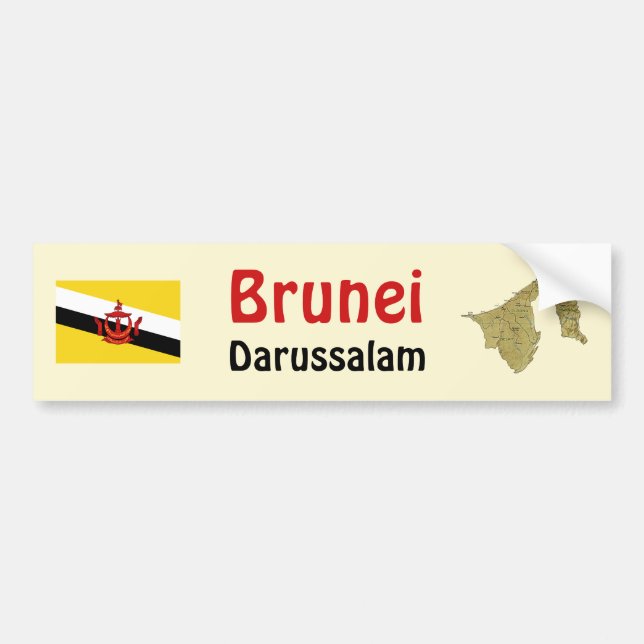 De Voiture Autocollant Brunei Drapeau + Carte (Devant)