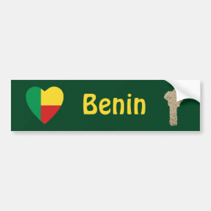 De Voiture Autocollant Bumper Drapeau Cœur + Carte du Bénin