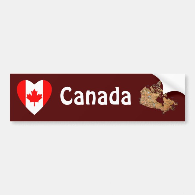 De Voiture Autocollant Canada Drapeau Cœur + Carte (Devant)