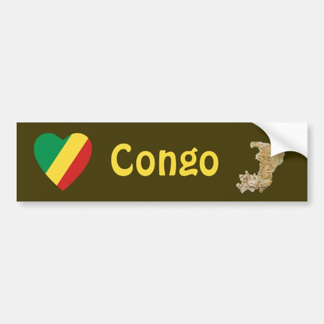 De Voiture Autocollant Congo-Brazzaville Drapeau Cœur + Carte (Devant)