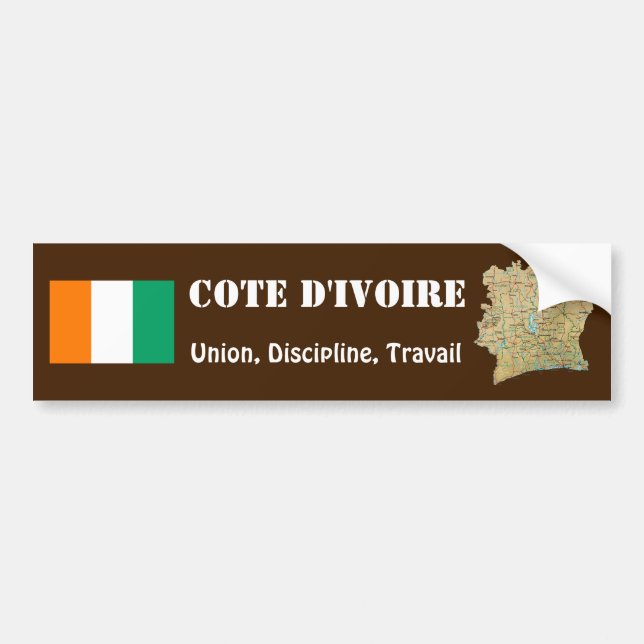 De Voiture Autocollant Cote d'Ivoire Drapeau + Carte (Devant)