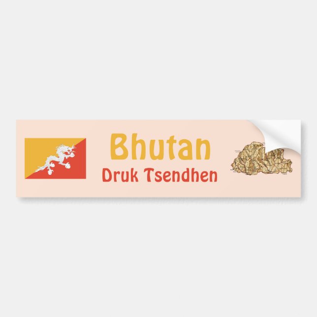 De Voiture Autocollant Drapeau Bhoutan + Carte (Devant)