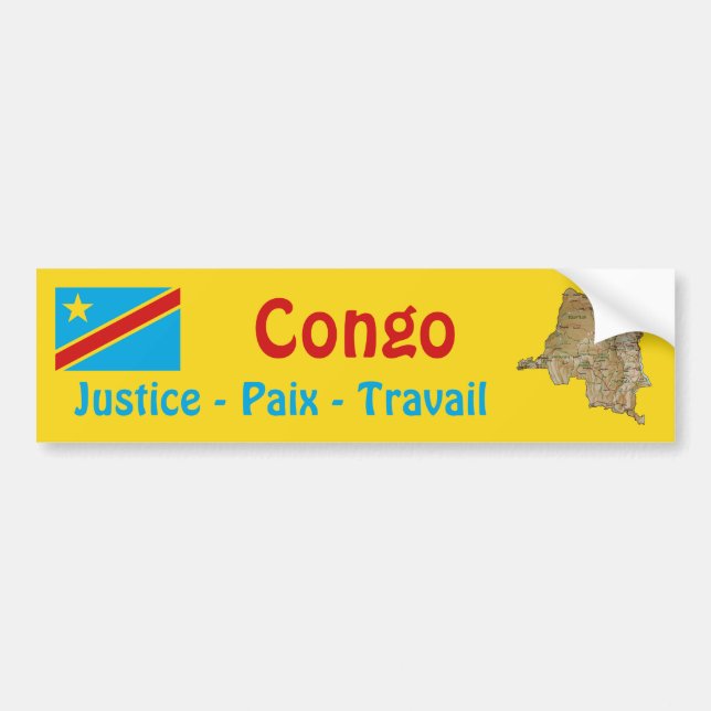 De Voiture Autocollant Drapeau + Carte du Congo-Kinshasa (Devant)
