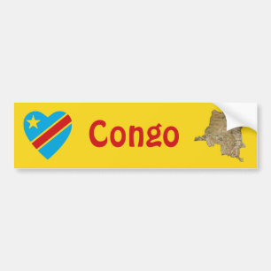 De Voiture Autocollant Drapeau Congo-Kinshasa Cœur + Carte