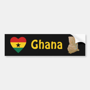 De Voiture Autocollant Ghana Drapeau Cœur + Carte