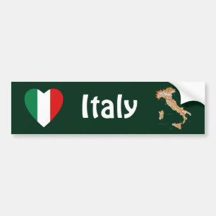 De Voiture Autocollant Italie Drapeau Cœur + Carte