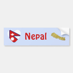 De Voiture Autocollant Nepal Drapeau Cœur + Carte