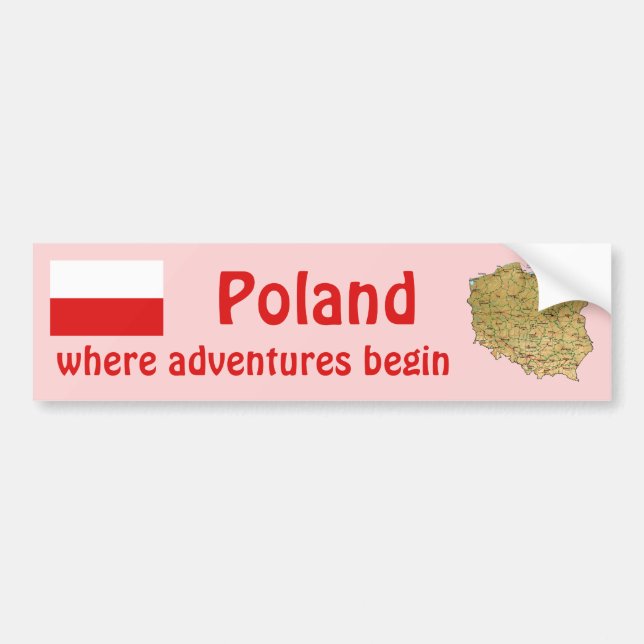 De Voiture Autocollant Pologne Drapeau + Carte (Devant)