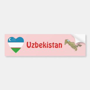 De Voiture Autocollant Uzbekistan Drapeau Cœur + Carte
