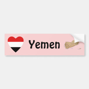 De Voiture Autocollant Yemen Drapeau Cœur + Carte