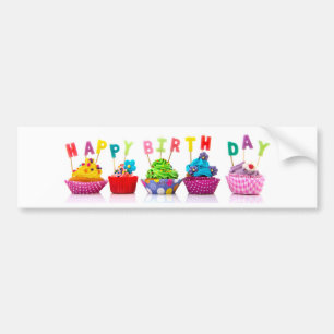 De Voiture Gâteaux Cupcakes Joyeux Anniversaire - Autocollant