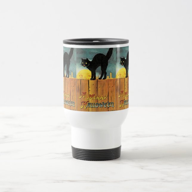 De Voyage Chat noir Vintage Halloween thème Mug (Centre)
