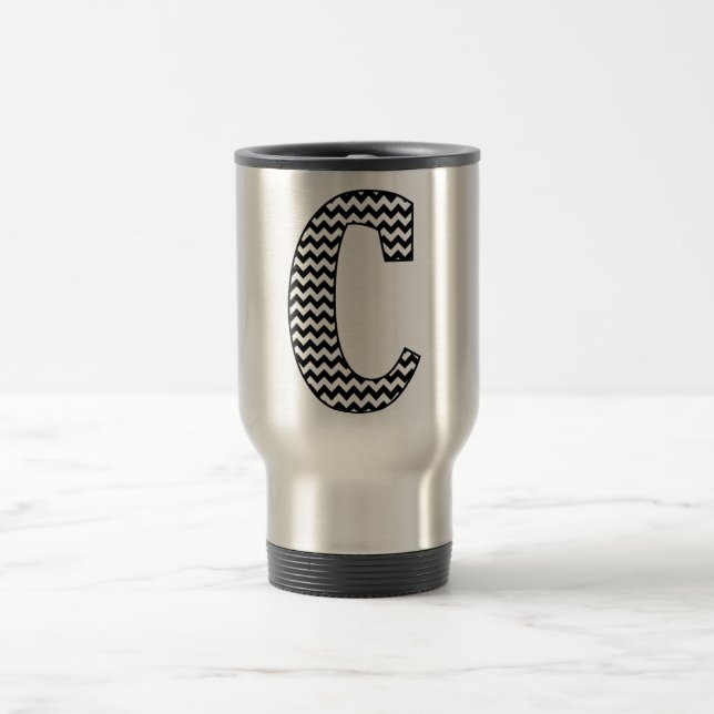 De Voyage Chevron noir et blanc C Travel Mug (Centre)