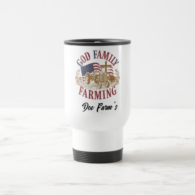 De Voyage Custom “God Family Farming” Travel Mug (Centre)