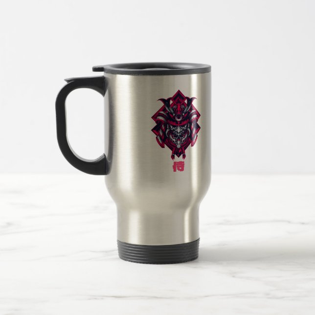 De Voyage Cyberpunk Red Oni Samurai Travel Mug (Gauche)