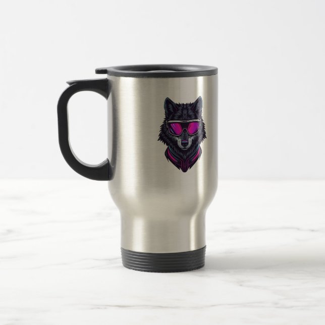 De Voyage Cyberpunk Wolf Neon Art Personalizable Name Mug -  (Gauche)