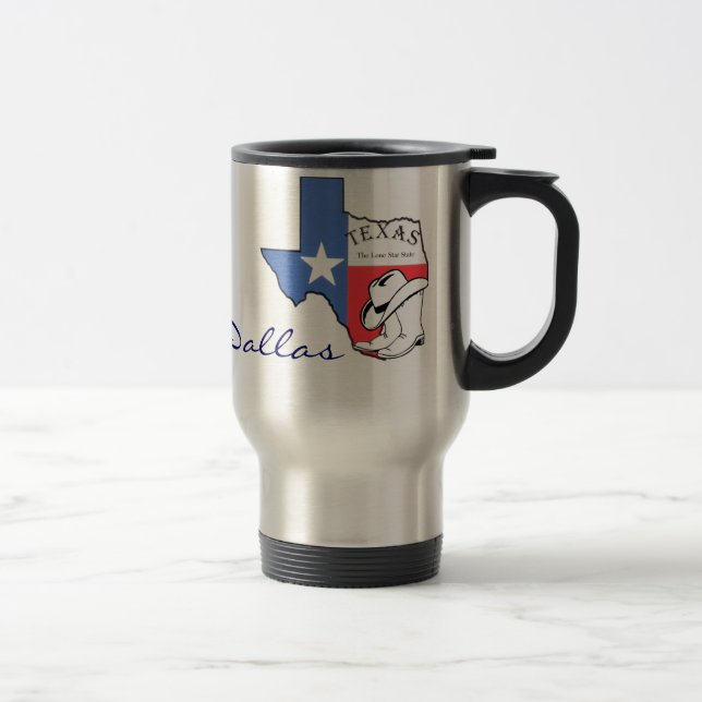 De Voyage Dallas, Texas State Map avec étoile, Bottes, Mug C (Droit)