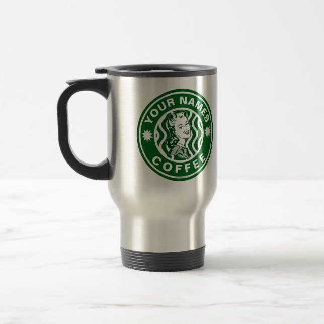 De Voyage Emblème Vert Personnalisé Logo Café Boutique Mug (Gauche)