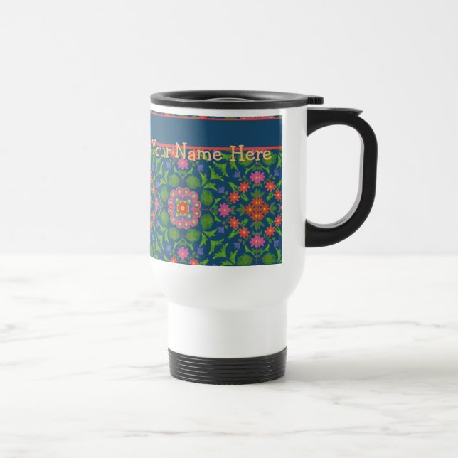 De Voyage Floral Rangoli Deep Blue Travel Mug pour personnal (Droite)