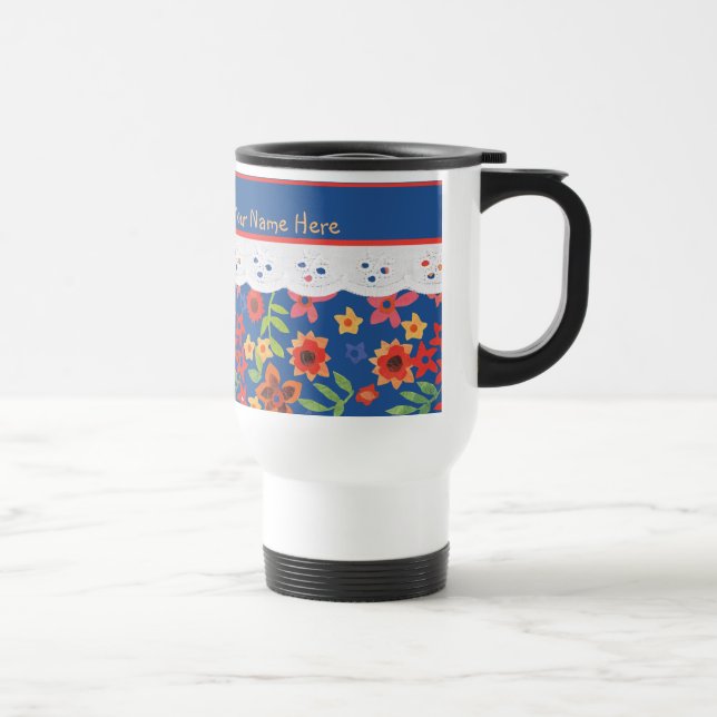 De Voyage Flore Retro Personnalisée, Faux Lace Travel Mug (Droite)