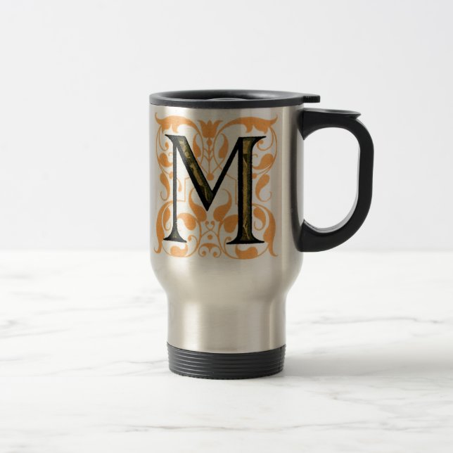 De Voyage Gold & Black Floral 'M' - Mug (Droit)