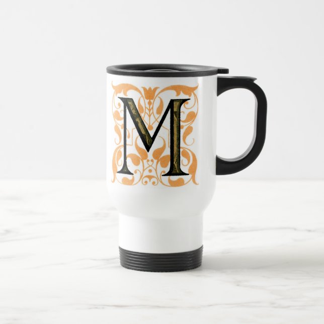 De Voyage Gold & Black Floral 'M' - Mug (Droite)