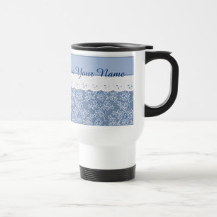 De Voyage Indigo Blue Floral Faux Lace Travel Mug