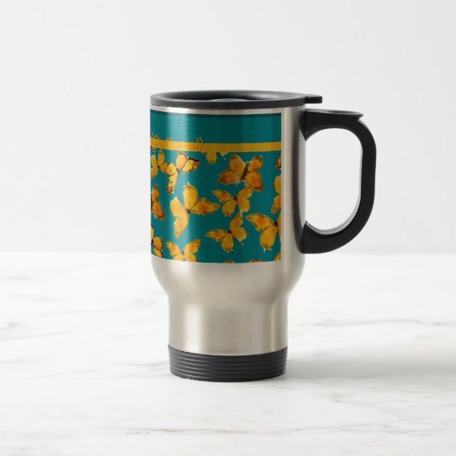 De Voyage Jolie Mug Voyage, Papillons d'or sur Sky Blue (Droit)